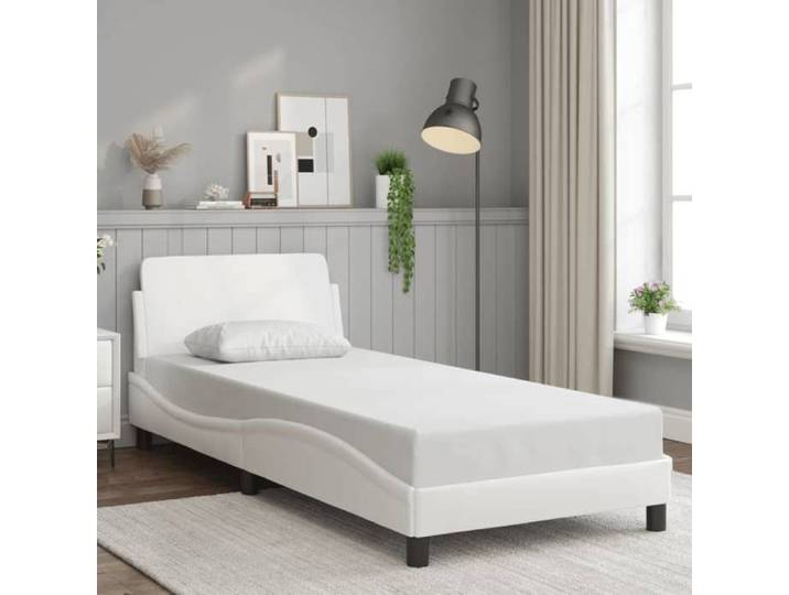 CHIC Lit adulte 1 place - 90x200 cm Structure/Cadre de lit blanc 90x200 cm similicuir #Sara93889