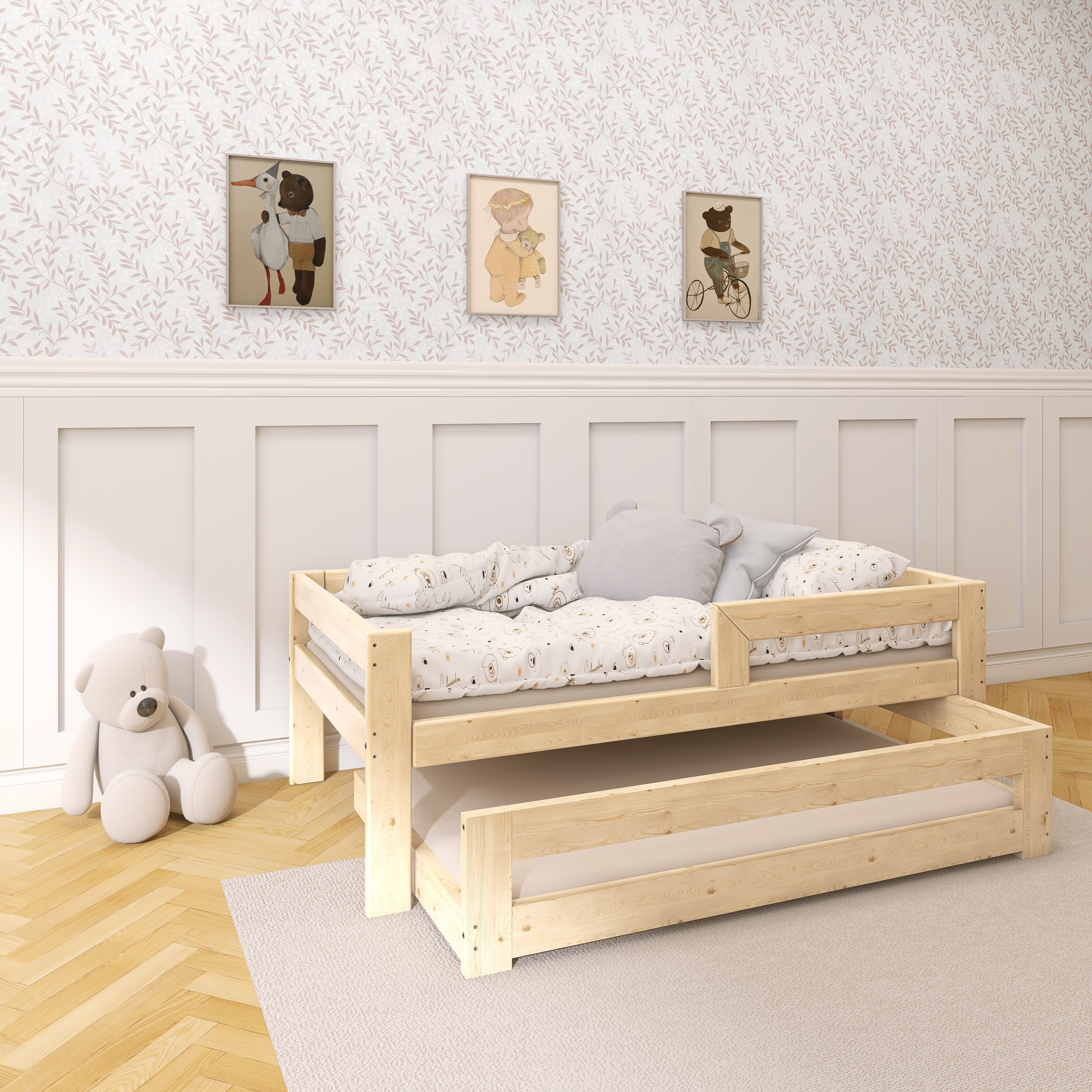 Ausziehbett mit Rausfallschutz 200x90/180x90