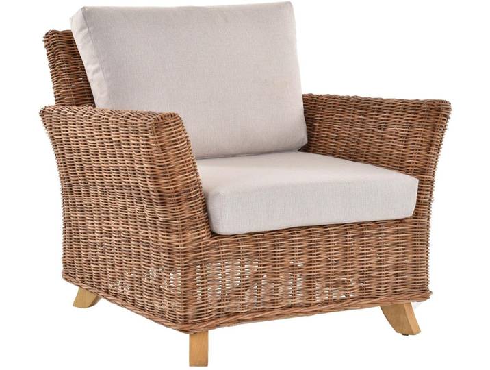 Krines Home Loungesessel Wintergarten Sessel Valencia Natur Rattan Wohnzimmer Rattansessel, Breite Armlehnen