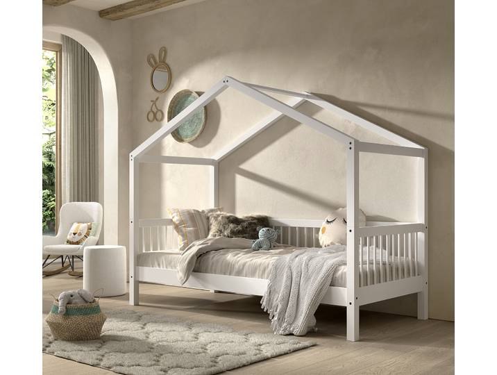 Massives Hausbett Forrest 90 x 200cm Weiß/Weiß Kein Bettkasten