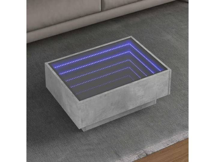 HEFZGDB LED-Couchtisch mit Infinity-Spiegel und RGB-Beleuchtung, Betongrau 70x50x30 cm aus Holzwerkstoff, robuster Beistelltisch für Wohnzimmer