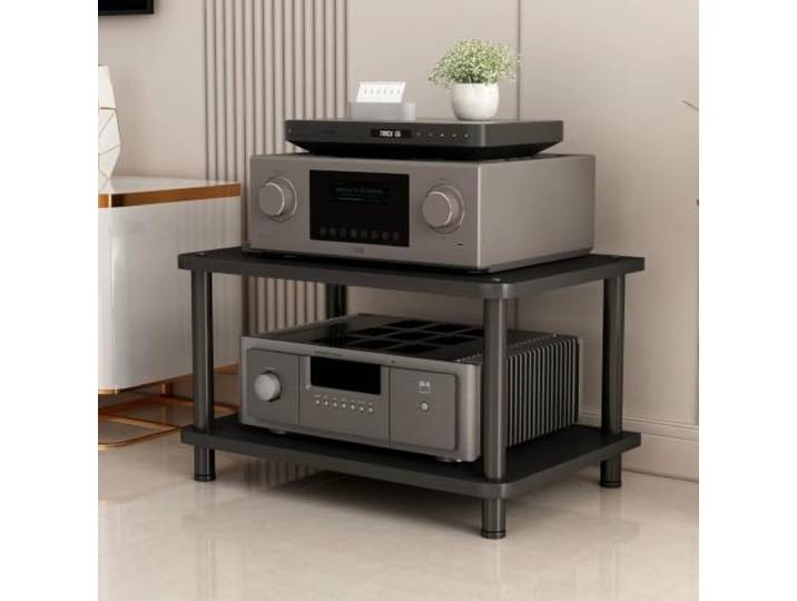 LEUBDIBR Massivholz‑Audio‑Regal mit verstellbaren Ablagen für Hi‑Fi‑Geräte Robuster Massivholzkern, variable Ebenenhöhen, zwei edle Oberflächen(Gray,23.6x15.7x24.6in)
