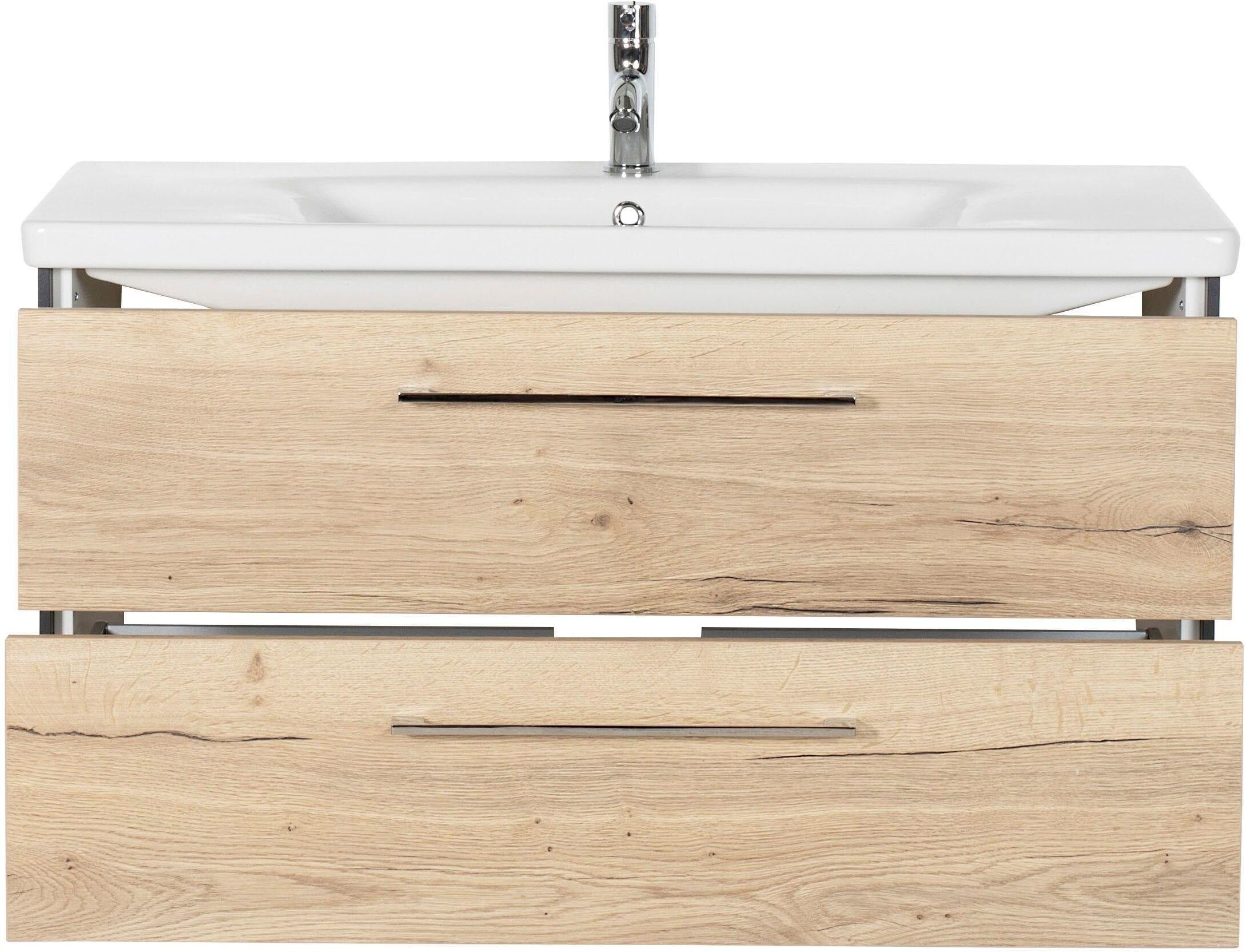 Waschtisch SAPHIR "3400", grau (anthrazit, eiche struktur, anthrazit matt), B:100cm H:52cm T:43,8cm, Waschtische, Waschtisch, Breite 100 cm anthrazit, eiche struktur, anthrazit matt B/H/T: 100cm x 52cm x 43,8cm
