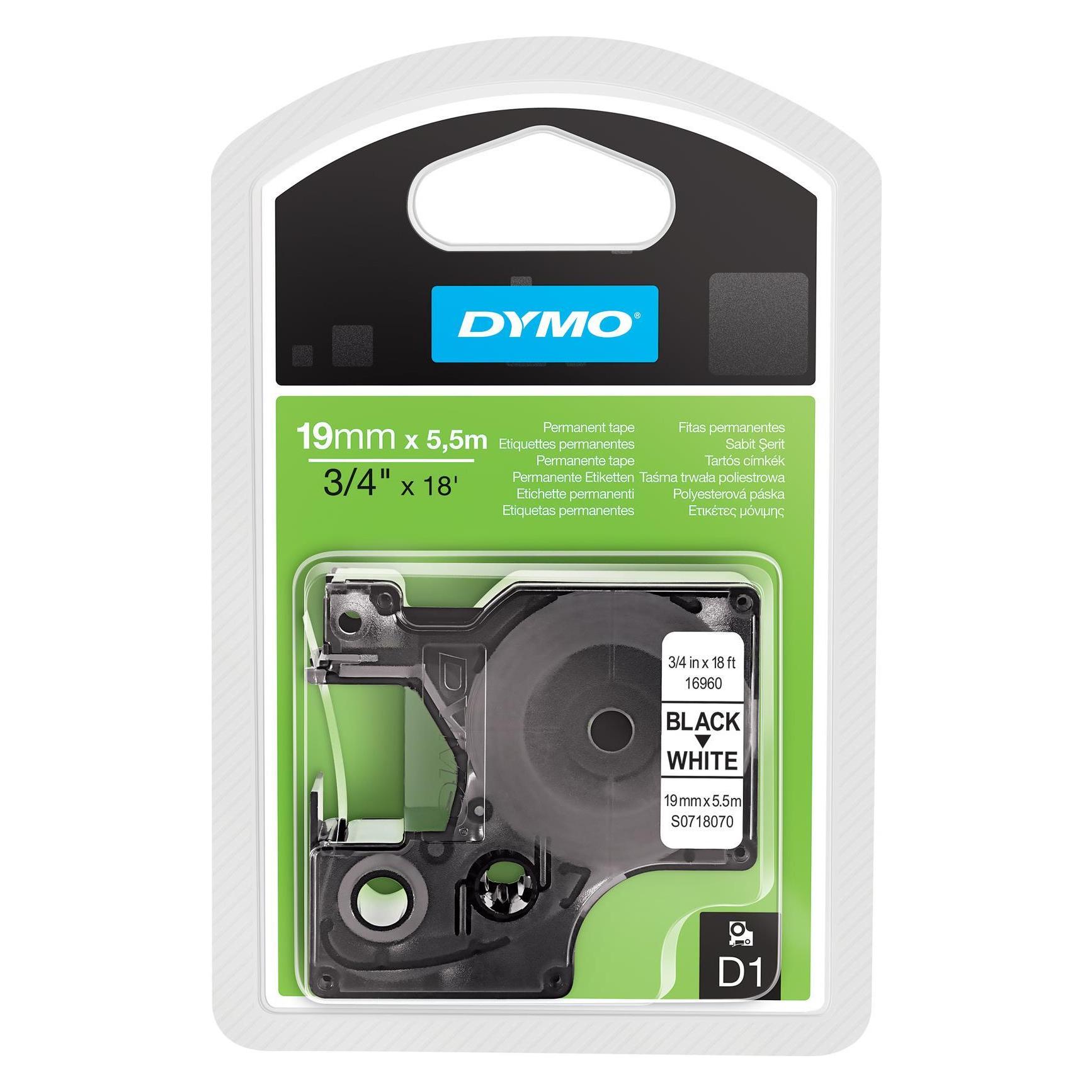 Dymo D1 19mm 5pk,Permanent Sort/Hvi (19 mm) (S0718070)