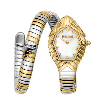 Quarzuhr JUST CAVALLI TIME "Signature Snake", gold (silberfarben, goldfarben), Armbanduhren, Damen, Quarzuhr, Armbanduhr, Edelstahlarmband, analog, Kristallsteine