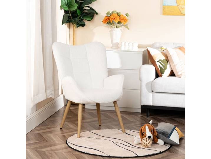 MEUBLES COSY Fauteuil Dossier Moyen Scandinave Chaise de Canapé de Loisirs en bouclette Blanc - KANAS
