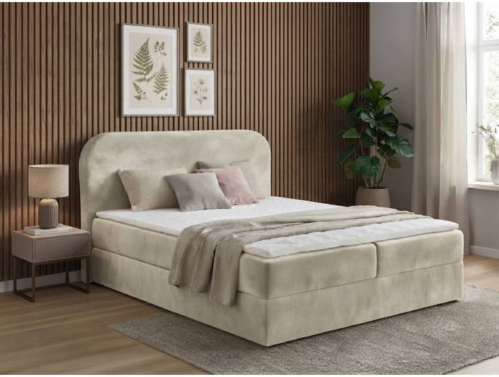 Gepolstertes Boxspringbett FORENA 140x200 cm creme Matratze: Bonell-Federkernmatratze