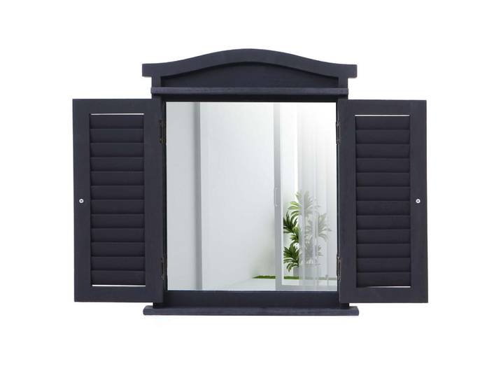 MCW Wandspiegel MIT Fensterläden Grau, Holz, 42x53x5 cm, Spiegel, Wandspiegel