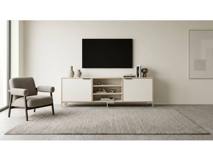 Meuble télévision sur mesure avec couvercles de repos Mélaminé premium Blanc Bord contre­plaqué
