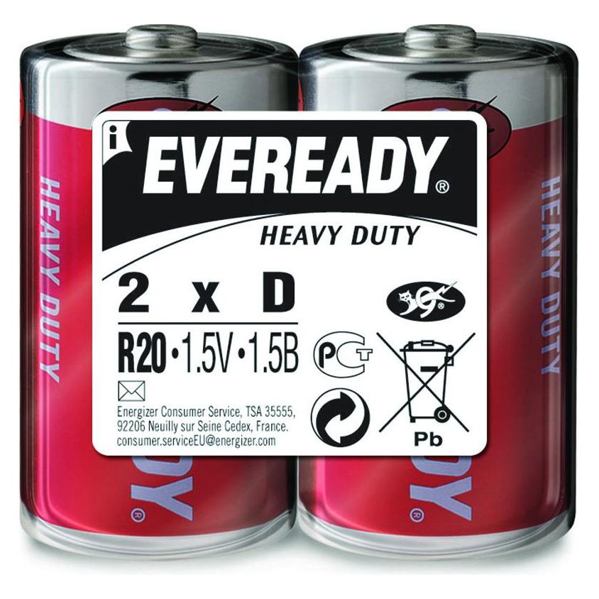 Eveready Batterie, Heavy Duty, D, R20, 1,5V, 2 Stück (2 Stk., D) (7638900370836)