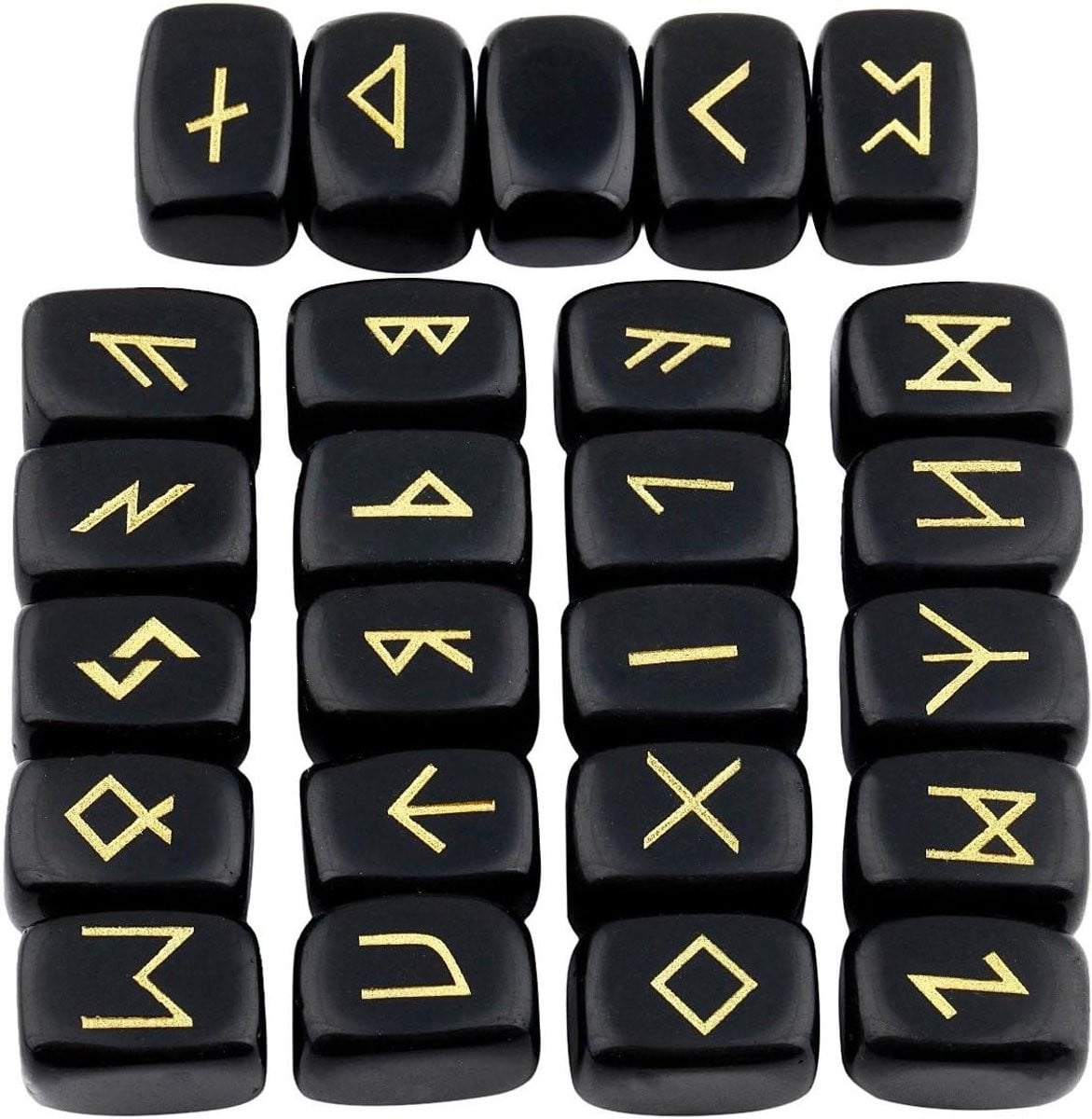 Obsidiaan Rune Stenen met Gegraveerde Letters uit het Oude Alfabet - 25 Stuks - Zwart - Meditatie Hulpmiddel