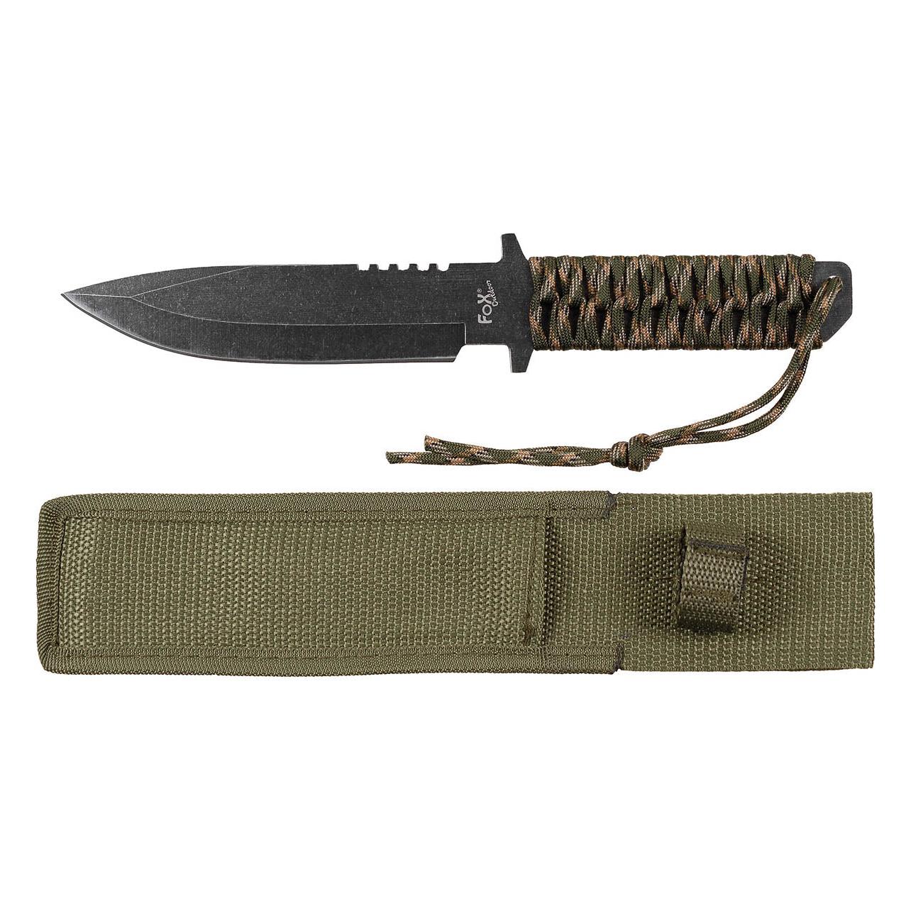 Mfh FoxOutdoor Messer mit festst. Klinge, schwarz stonew., Griff tarn (16 cm) (32020161)