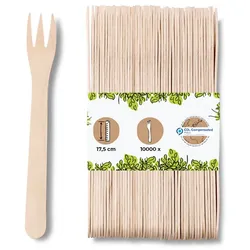 BIOZOYG 10000 Stück Einweg Pommesgabeln 17,5 cm XL Pommesgabeln Pommespieker Holz, Einwegbesteck für Pommes Frites, biologisch abbaubares Holzbesteck