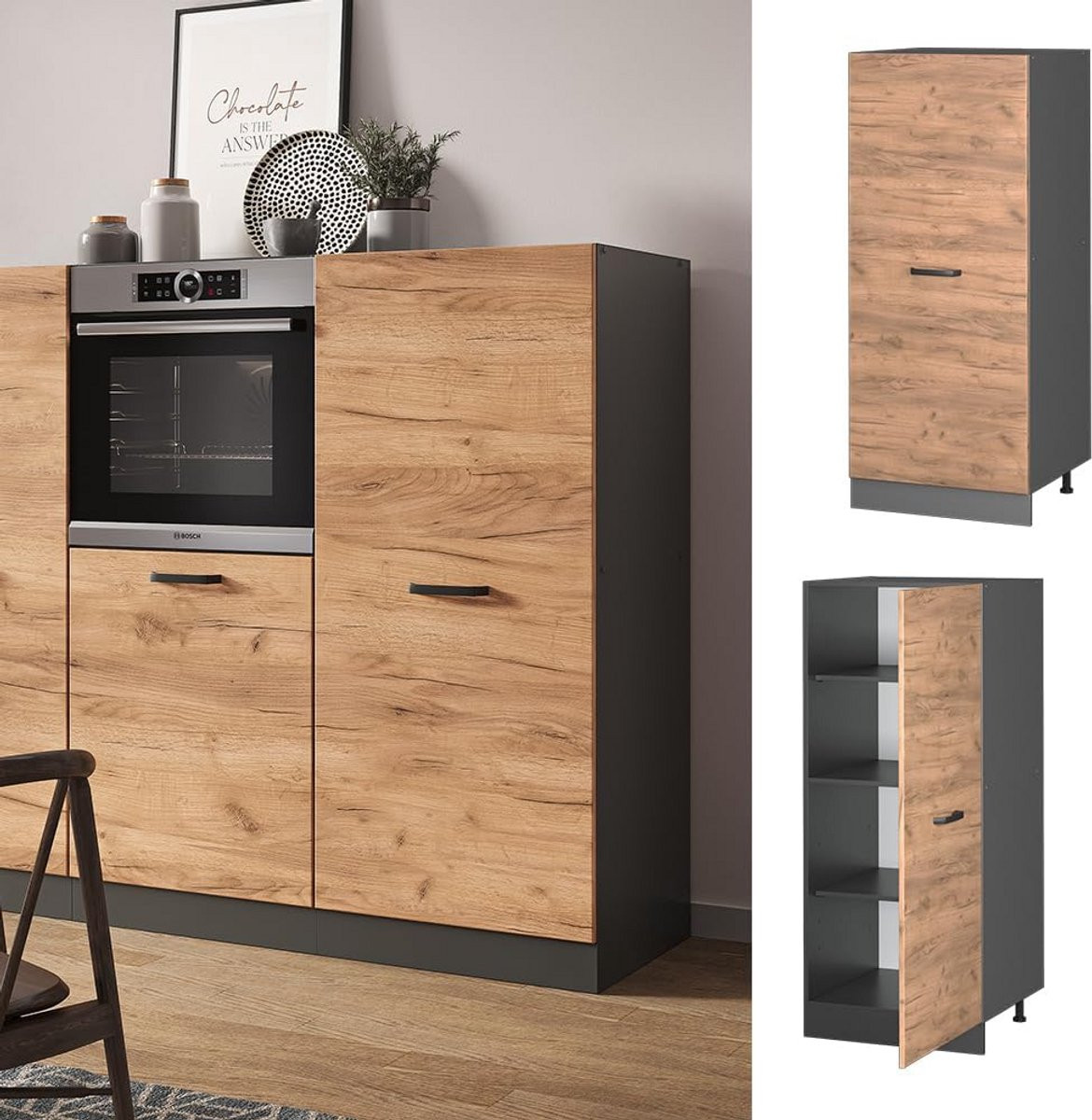 Hoge Keukenkast Ovenombouw 60 cm Antraciet en Eiken Design