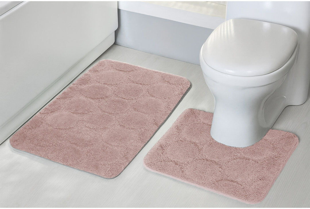 17 Stories 3D Effect Supersoft High Density Anti Slip Cobla Bath Mat Set Pink 50cm W
