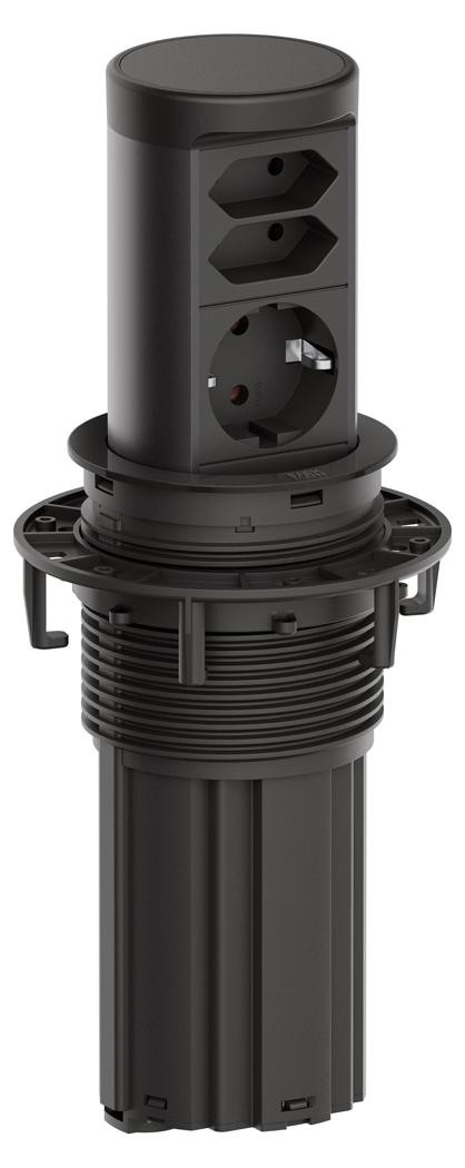 Bachmann Elevator2 stopcontactunit met 1x CEE7/3 en 2x Euro stopcontact, RAL9005, 2,0 meter
