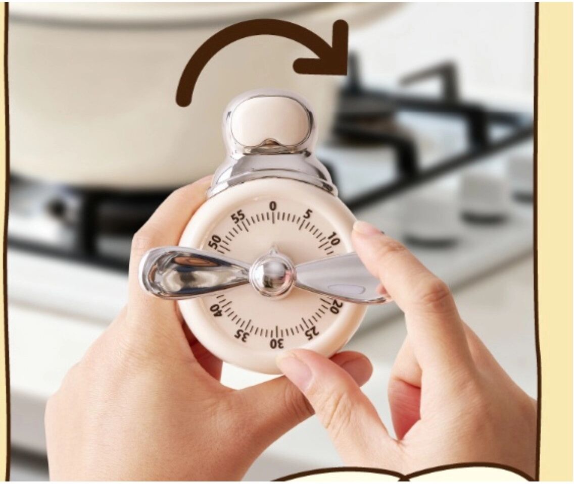 INF Küchentimer – batteriefreier mechanischer Timer mit magnetischer Kühlschrankbefestigung, präziser visueller Countdown für Beige