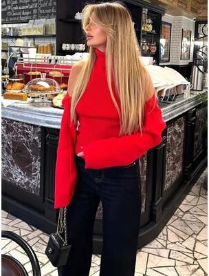 Inspire Select Tornova Trendix Backless Knit Tank Top & Long Sleeve Shawl 2 Piece Set For Women red Tank Top Sets
