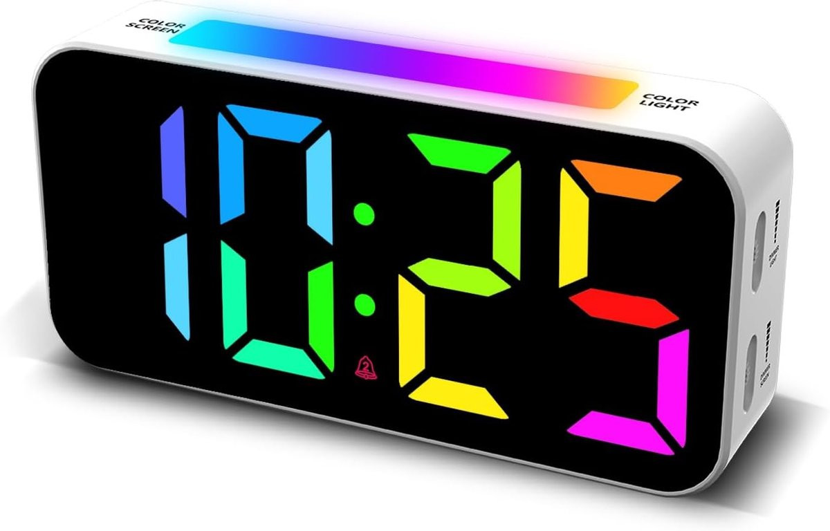 Digitale wekker met nachtlampje en groot display, wit