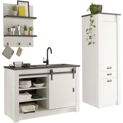 Küche HOME AFFAIRE "Sherwood", weiß (küche: weiß, korpus: pinie weiß, arbeitsplatte: anthrazit), B:210cm T:64cm, Komplettküchen-Sets, Breite 210 cm, ohne E-Geräte