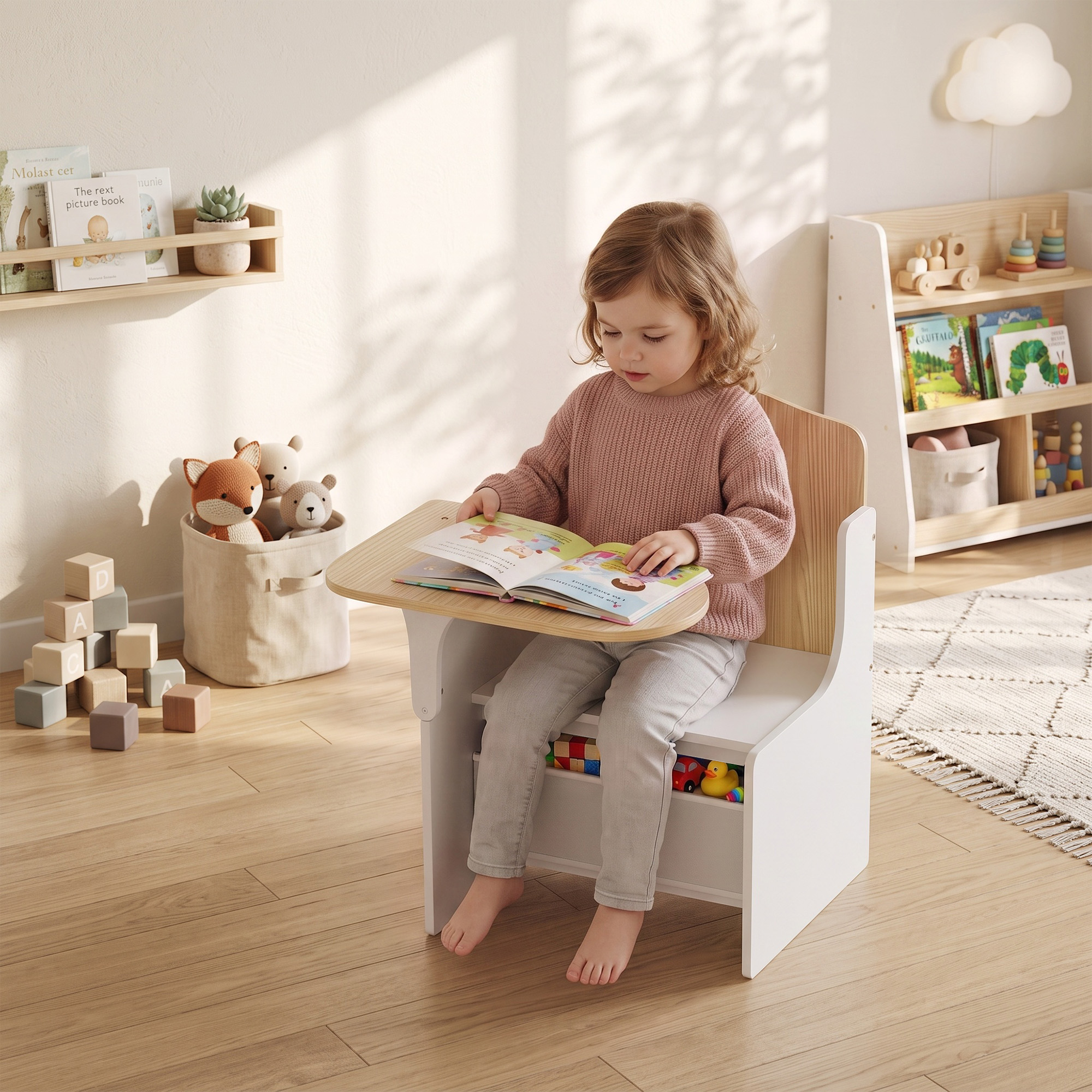 Aiyaplay Set Tavolo e Sedia per Bambini 3-5 Anni in Legno MDF con Motivi a Cuore, Contenitore Integrato, Bianco   Aosom Italy
