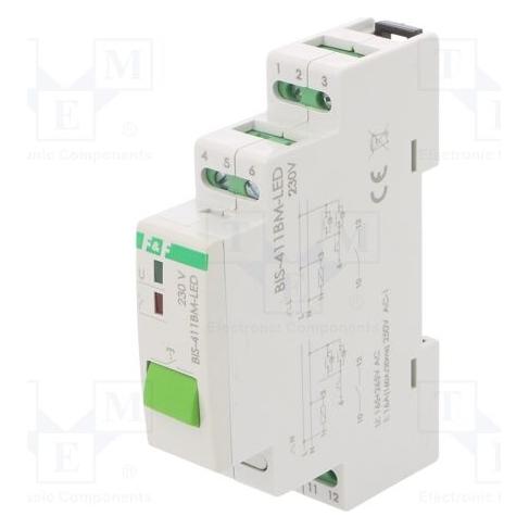 F&R Bistabiles Relais mit Druckknopf für manuelle Steuerung, DIN-Schienenmontage, 230 V, mit Einschaltst (BIS-411BM-LED)