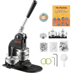 VEVOR Buttonmaschine 75 mm Badgemaker 500 Buttonrohlingen Schwarz, mit Kreisschneider Zauberbuch & Sechskantschlüsseln für DIY-Anstecker Pins Kühlschrankmagnete & Schlüsselanhänger
