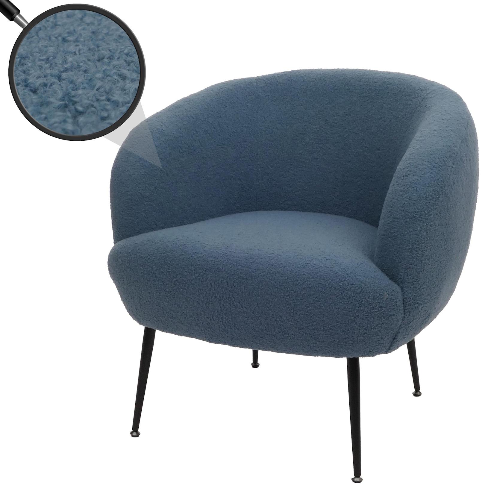 Lounge-Sessel MCW-O37, Cocktail-/Clubsessel Polstersessel Sessel, Stoff/Textil Bouclé (330g/m²) Metall MVG ~ blau