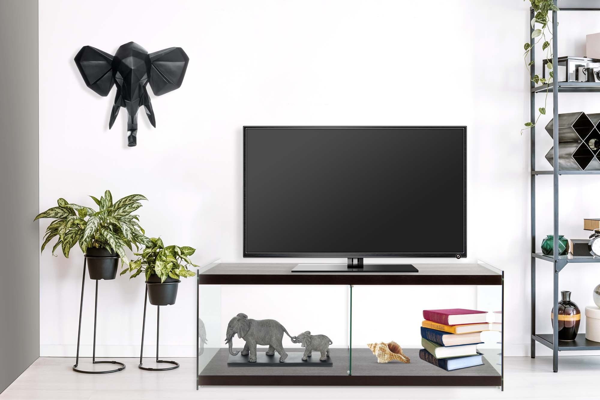 TV-Schrank KAYOOM "TV-Tisch Elementary, eckige Form, viel Ablagefläche", braun (dunkelbraun), B:120cm H:45cm T:60cm, Schränke, TV-Schrank, TV-Tisch, gehärtetes Glas, pflegeleicht dunkelbraun B/H/T: 120cm x 45cm x 60cm
