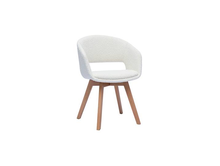 Skandinavischer Stuhl aus weißem Stoff mit Bouclé-Wolleffekt und hellem Massivholz PRISMA