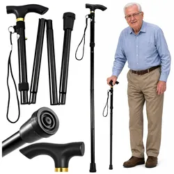Teleskopierbarer, faltbarer und verstellbarer Gehstock aus Aluminium für Senioren, schwarz, 85–95 cm
