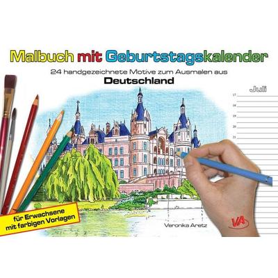 Malbuch mit Geburtstagskalender aus Deutschland | Jahresunabhängig | Immerwährender Geburtstagskalender