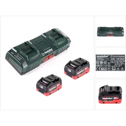 Metabo, Werkzeugakku + Ladegerät, Basis Set mit 2x Akku LIHD 5,5Ah + ASC 145 DUO Doppelladegerät (18 V)