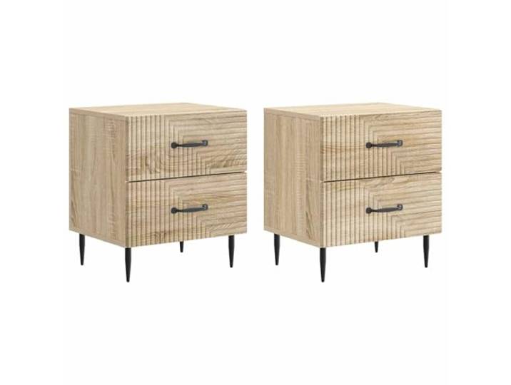 fsahslih Nachttisch 2er Set Sonoma-Eiche Holzwerkstoff 43x34,5x47,5cm Kompakter Beistelltisch mit 4 Schubladen und robusten Metallbeinen für Ihr Schlafzimmer.