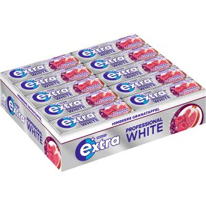 Extra Kaugummis Professional White, Himbeere Granatapfel, zur Zahnpflege, zuckerfrei, im Thekendisplay, 30x 10 Dragees