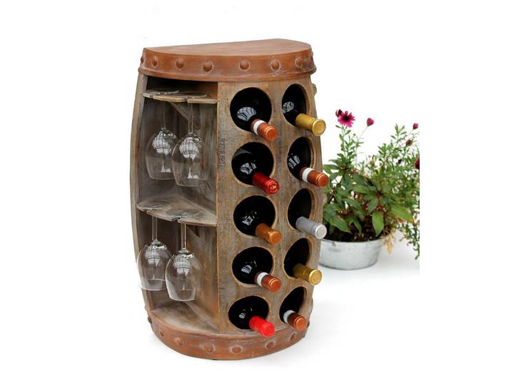 DanDiBo Weinregal Weinfass 1547 Beistelltisch Schrank Fass aus Holz 65cm Weinbar, Bar Wandtisch Flaschenregal