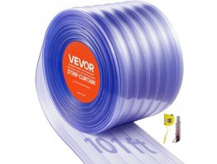 VEVOR Rideau Lanière PVC 30,8x0,3 m Rouleau Lanière Plastique Transparent Nervuré de Porte, Bande Isolation Thermique Coupe Vent, pour Portes de Supermarchés, de Garages, d'Entrepôts, de Restaurants