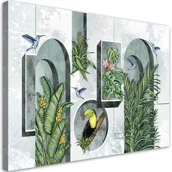 WANDBILD formen in der wand mit pflanzen und vögeln toucan koliber