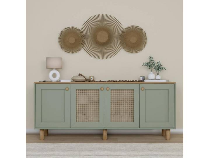 Buffet / enfilade 180cm 4 portes VAREN - Vert / Chêne / Cannage 2 portes