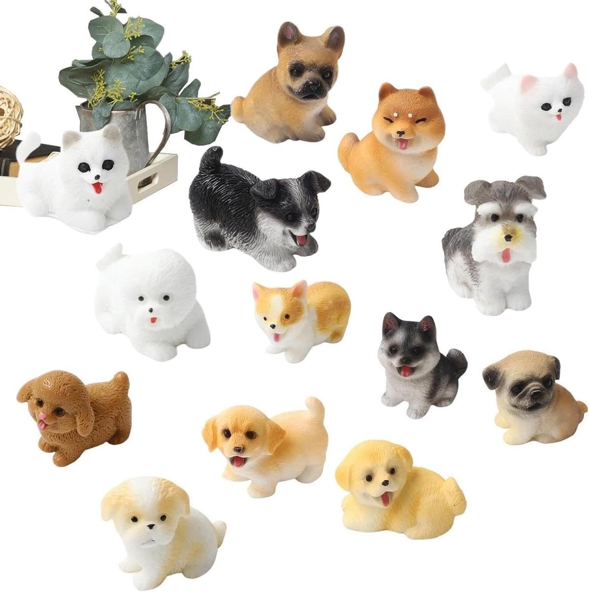 Set van 14 fijn gedetailleerde honden beeldjes voor binnendecoratie in meerdere kleuren