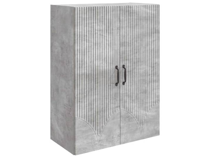 HKLGBVCR Wandschrank, 66 x 34,5 x 90 cm, Holz, Betongrau Geräumige Regale, 90° drehbare Türen, schwarze Metallgriffe, Wandbefestigung, keine Platzbedarf am Boden, Wohnzimmer
