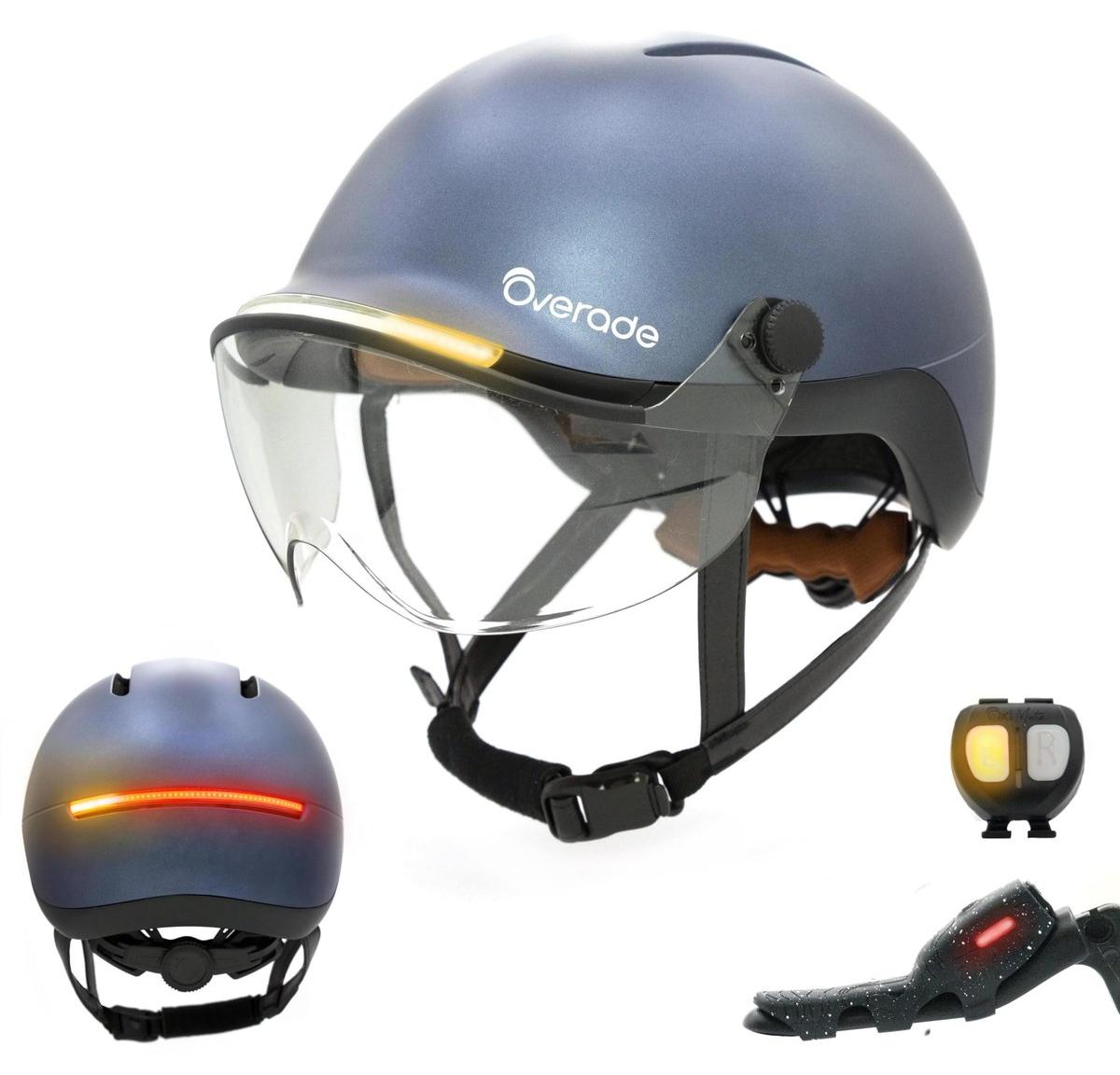 Fahrradhelm, Rollerhelm - Helm mit Beleuchtung und Visier - Blinker - Einheitsgröße 55 bis 61 cm