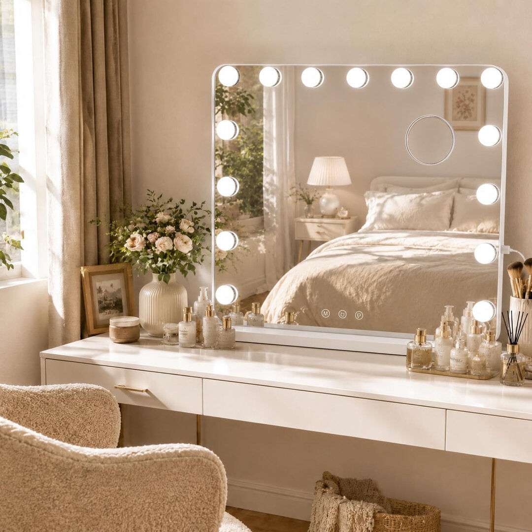 MAMIZO Aluminium Rectangle Wall Makeup / Shaving Mirror Silver 46L x 58W