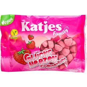 Katjes Schaumzucker Familiy Glücks Herzen Erdbeerliebe, gluten-, laktosefrei & vegan, im Beutel, 300 g