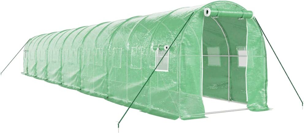 vidaXL Serre avec cadre en acier vert 28 m² 14x2x2 m