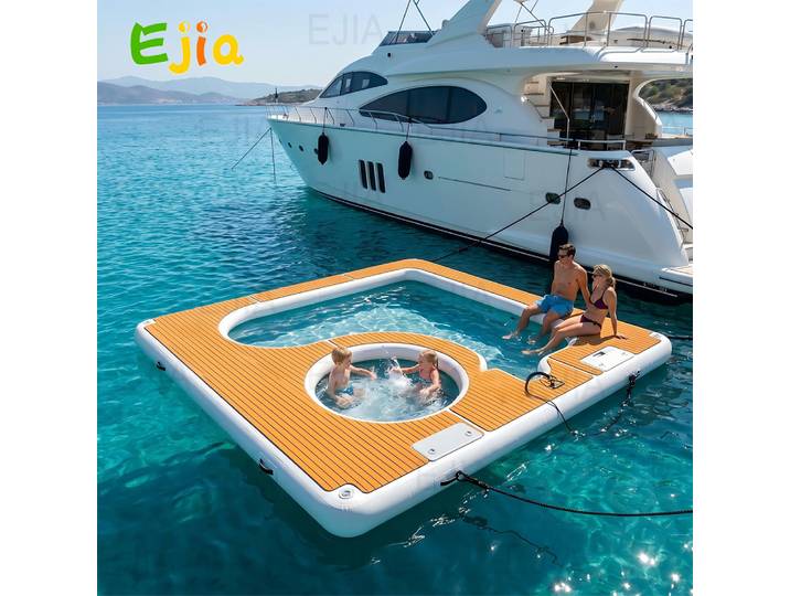 Plateforme flottante gonflable 13'x13' avec filet de sécurité, plateforme de baignade à double profondeur et pompe électrique, piscine antidérapante en EVA pour yacht