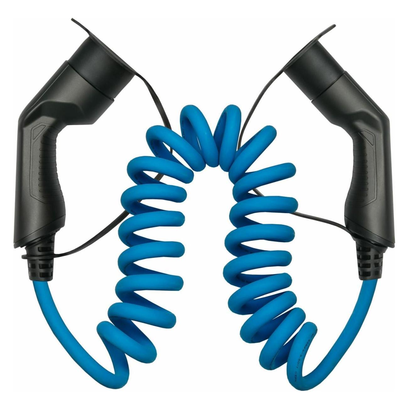 Kabelmeister E-Auto-Spiralladekabel, Typ 2 Stecker an Buchse, 32 A, 5 m, blau (Typ 2, 22 kW, 32 A, 5 m) (EVC04-050B)
