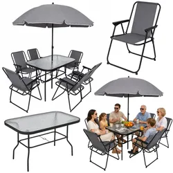 Gartenmöbel-Set mit Tisch, Stühlen und Metallschirm für Balkon, Terrasse und Garten