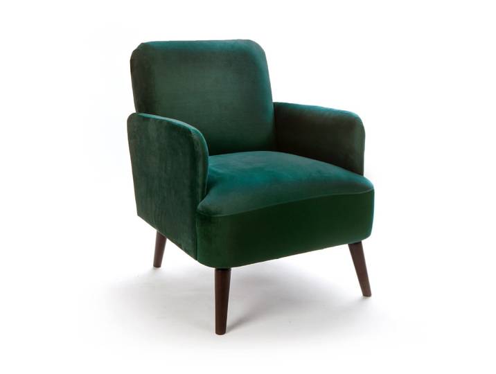 Fauteuil rétro en velours pieds bois foncé - vert forêt