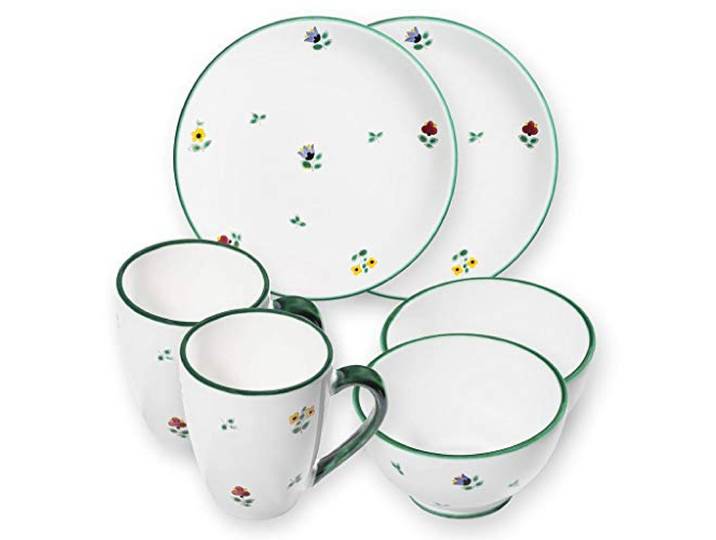 GMUNDNER KERAMIK Hüttenfrühstück Cup für 2 Geschirrset 6-teilig Streublumen Geschirr, handgemacht in Österreich